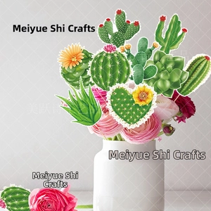 Detailed cactus cake toppers for summer party decoration in a floral vase arrangement