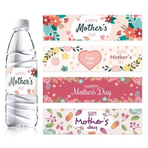 Happy Mother's Day Water Bottle Labels Floral Decorative Stickers For Party Celebrations Self Adhesive Waterproof Wrappers
