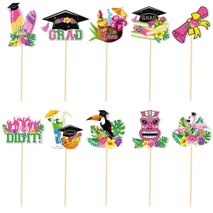 Tropical Hawaiian graduation party photo props set with 10 vibrant island themed designs