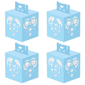Father's Day Gift Boxes Laser Cut Paper Candy Treat Packaging Blue Dad Heart Shaped Design Party Supplies Decor