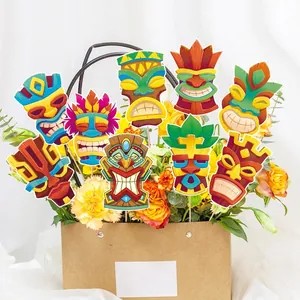 Colorful Hawaii Tiki mask party decoration stakes for Aloha themed floral centerpieces