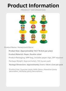 9-piece set of Hawaii Tiki honeycomb centerpieces with double-sided paper print design