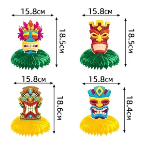 Set of 4 colorful Hawaii Tiki totem honeycomb table centerpieces for summer parties