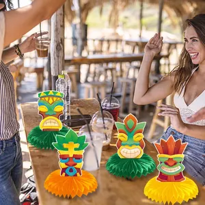 Set of 4 Hawaii Tiki totem honeycomb centerpieces for tropical Luau beach party decor