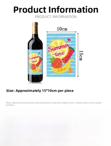 Detail view of 15x10cm Hawaii party wine bottle labels with summer fruit motifs
