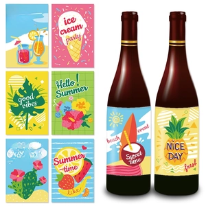 Summer Hawaii Party Wine Bottle Stickers Tropical Fruit Drink Labels Self Adhesive Decorative For Drinks Cups