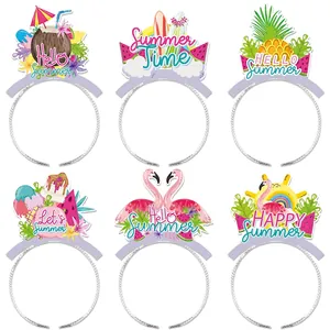Bandeaux De Fête Hawaii D'été Flamingo Tropical Ananas Papier Pailleté Accessoires Photo Coiffure Décorative