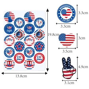 4th of July patriotic sticker set with size dimensions for Independence Day party decor