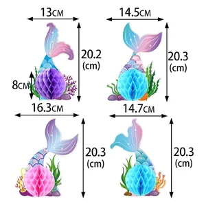 Guide des tailles pour 4 centres de table sirène en nid d'abeille avec dimensions précises