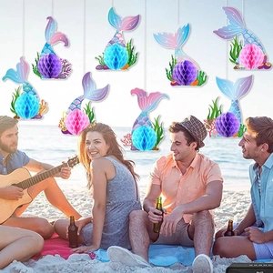 Set de décorations suspendues en nid d'abeille sirène pour fête d'anniversaire plage