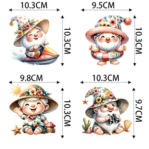 Set of 4 summer beach gnome ornaments featuring sizes from 9.5cm to 10.3cm