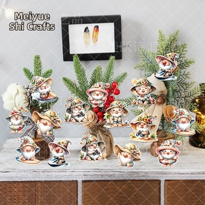 Detailed view of 14 summer beach gnomes ornaments with sunglasses and surfboards