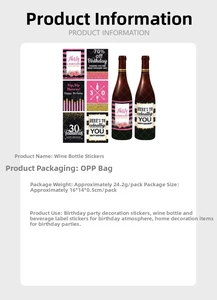 Detail of 30th birthday wine bottle labels in black and gold for party decorations