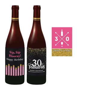 30th birthday wine bottle labels with 30 & Fabulous and Sip Sip Hooray designs