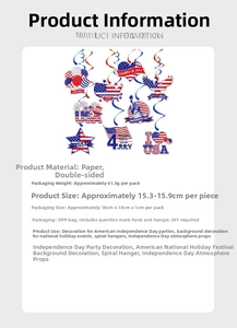 Close-up of USA Independence Day hanging swirls with paper cutouts and hooks details