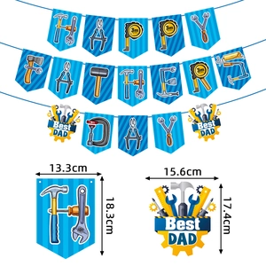 Father's Day party banner set with blue tool patterns and HAPPY FATHERS DAY lettering