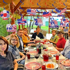 Red, white and blue 4th of July hanging swirl decorations for Independence Day party events