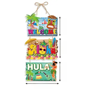 Detailed view of Hawaiian triple-layer wooden Aloha door hanging sign with dimensions