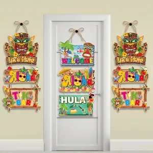 Hawaiian Tiki party wooden banners with Aloha and tropical theme for wall and door decor
