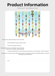Detail showing tropical flip flop garland dimensions and 8-piece paper bunting specs