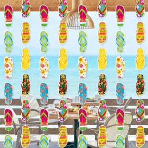 Vertical flip-flop hanging ornaments with tropical patterns for Hawaiian party beach decor