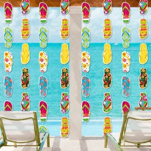 Detailed view of summer flip-flop banners with tropical patterns and beach vibe