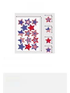 Detailed size chart for Independence Day star stickers showing 19.8cm sheet dimensions