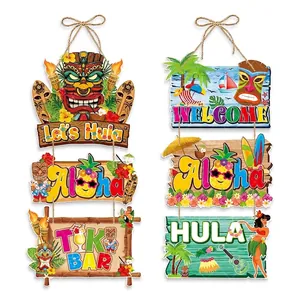 Hawaiian Tiki Party Door Hanger Aloha Tropical Beach Theme Paper Hanging Ornament For Summer Luau Wall Decoration