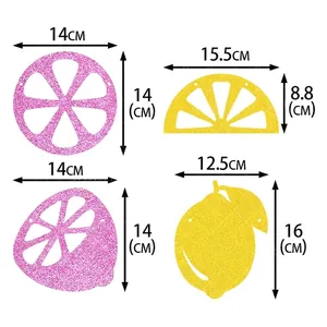 Ghirlanda di limoni glitterati per feste con ritagli di frutti tropicali rosa e gialli