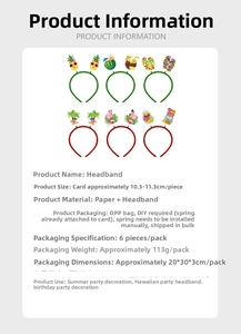 Detailed view of 6 Hawaiian party headbands with pineapple and flamingo motifs