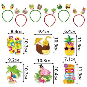 Set of 6 Hawaiian party headbands featuring summer elements like flamingo and pineapple