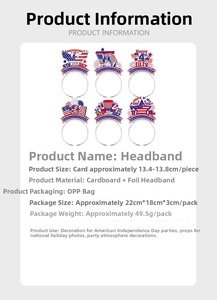 Detailed size specifications for 4th of July headbands featuring USA independence day elements