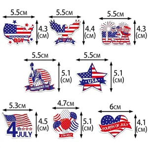USA Independence Day cake topper set with red white and blue star and flag patterns