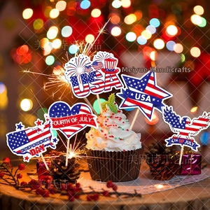 Close-up of USA Independence Day cupcake toppers with red white and blue star patterns