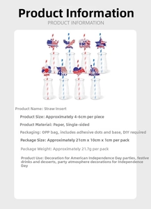 Detail view of July 4th straw toppers with 4-6cm paper cutouts and DIY glue dots