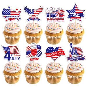 Independence Day Cupcake Toppers USA Flag Eagle Statue Of Liberty Cardboard Cake Decorations For 4th Of July Party Dessert Table Decor