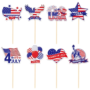 8-piece set of USA Independence Day cake toppers and photo props with 4th of July designs