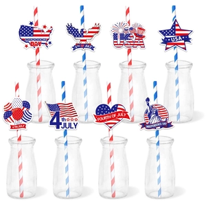 Independence Day Party Straw Decorations Paper Toppers Patriotic USA Theme Drink Decor July Fourth Celebration Supplies