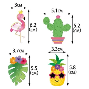 Hawaii party cake toppers set with flamingo, cactus, pineapple and monstera leaf motifs