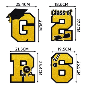 Class of 2026 graduation party yard signs with gold glitter texture and school decorations