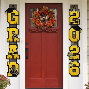 Class of 2026 Grad banner set for graduation party door decoration in gold and black