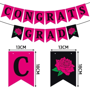 Pink and black Congrats Grad banner set for graduation party decorations, 13x18cm size