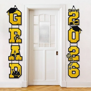 Graduation Door Hanging Banner Class Of 2026 Grad Party Decorations Cardboard Glitter Porch Sign Black Gold Theme
