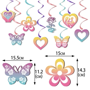 Detailed size specifications for Mother's Day hanging swirls and decorative card cutouts