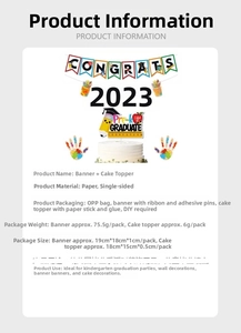 Detail of Congrats 2025 banner and Pre-K Graduate cake topper for preschool graduation