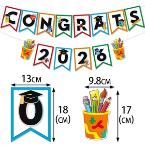 2026 Kindergarten graduation banner set with Congrats letters and owl school motifs