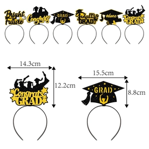 Lot de 6 serre-têtes de remise de diplôme noir et or avec paillettes et dimensions