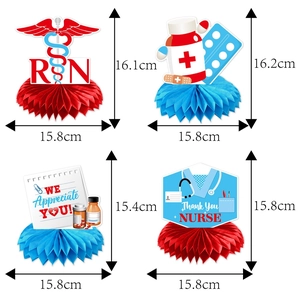 Nurse graduation party honeycomb centerpieces set with RN and medical theme symbols