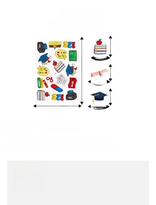 Size chart for kindergarten graduation stickers showing 19.8x13.8cm dimensions and icons
