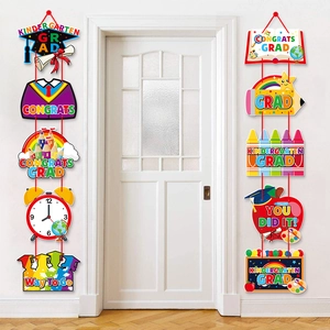 Kindergarten Graduation Porch Sign Door Hanging Banners Paper Colorful Cartoon School Party Decor For Kids Ceremony